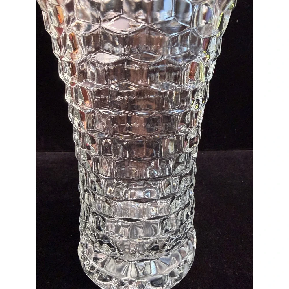 Vintage Clear Pressed Glass‎ Trumpet Vase Honeycomb Pattern Scalloped Rim 8 Inch